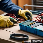 전기기사 실기시험 준비법 - A professional electrician in a modern Brazilian residential setting, wearing appropriate safety gea...