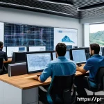 전기공사기사와 전기 설계의 혁신 사례 - A modern Brazilian electrical engineering office with engineers collaboratively working on 3D electr...