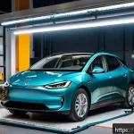전기기사와 전기차 관련 기술 - A modern automotive workshop in S&atilde;o Paulo, Brazil, specializing in electric vehicle maintenance. The...